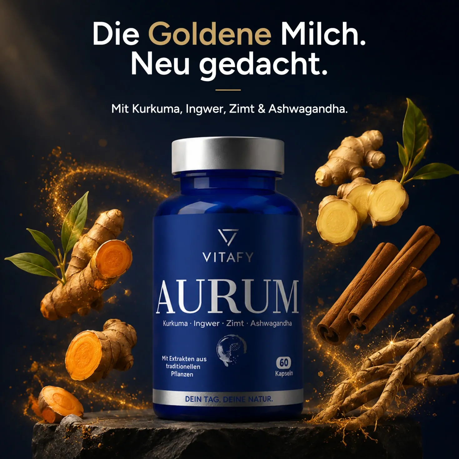 AURUM - Goldene Mischung mit Kurkuma, Ingwer, Zimt & Ashwagandha (60 Kapseln)