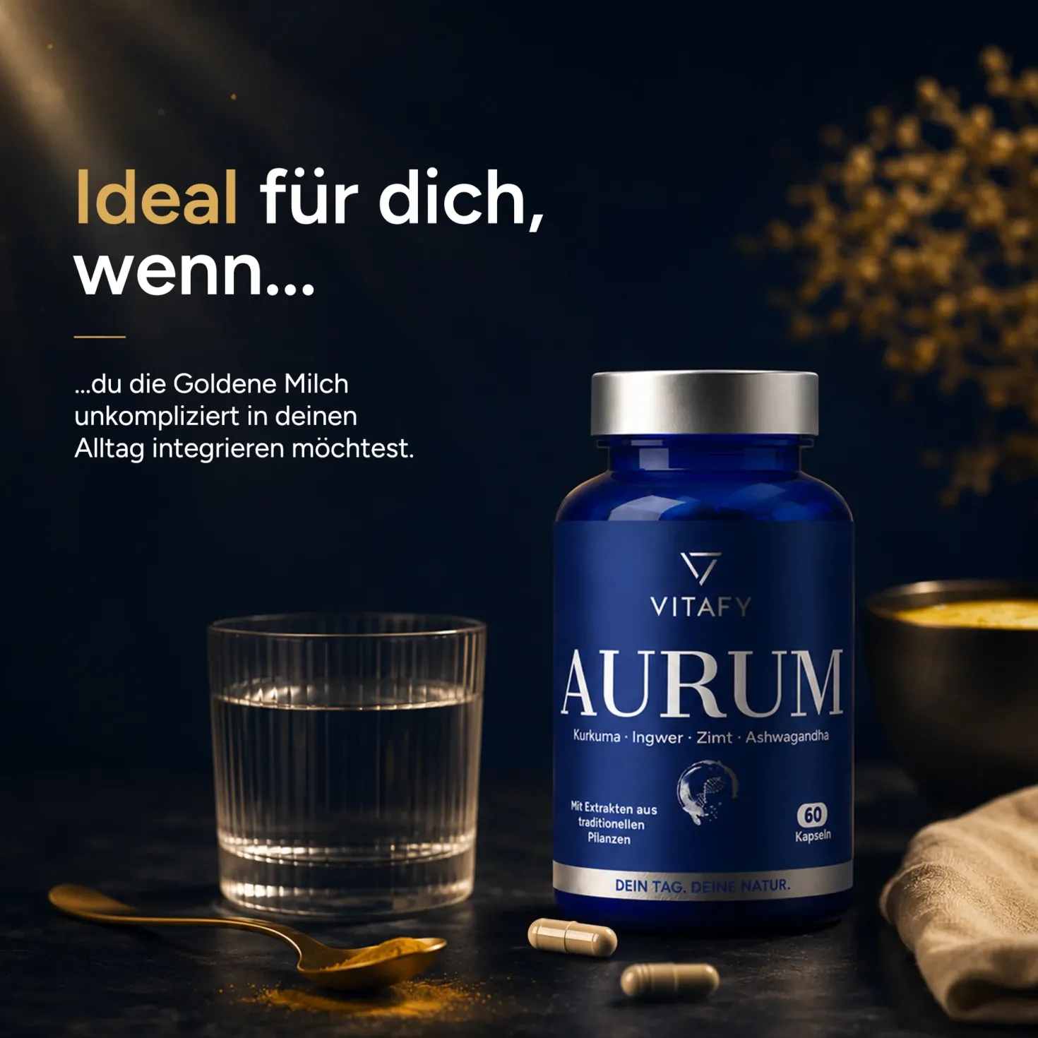 AURUM - Goldene Mischung mit Kurkuma, Ingwer, Zimt & Ashwagandha (60 Kapseln)