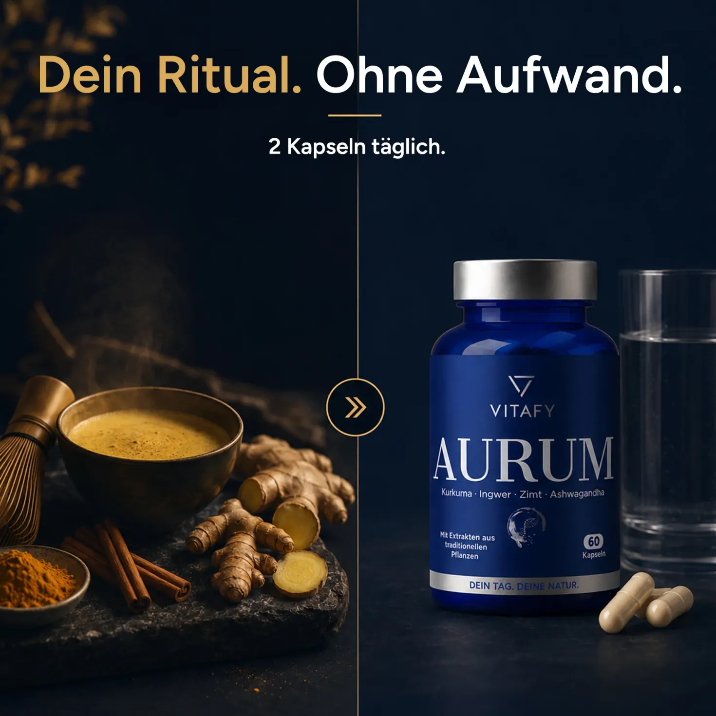 AURUM - Goldene Mischung mit Kurkuma, Ingwer, Zimt & Ashwagandha (60 Kapseln)