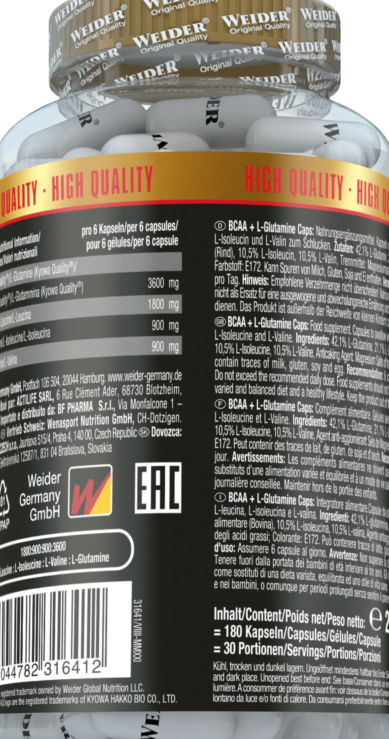 BCAA + L-Glutamine (180 Kapseln)