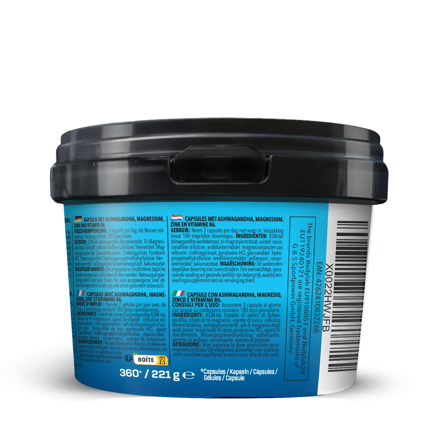 BIG PACK Ashwagandha + Magnesium - Zinc - Vitamin B6 (360 Kapseln)