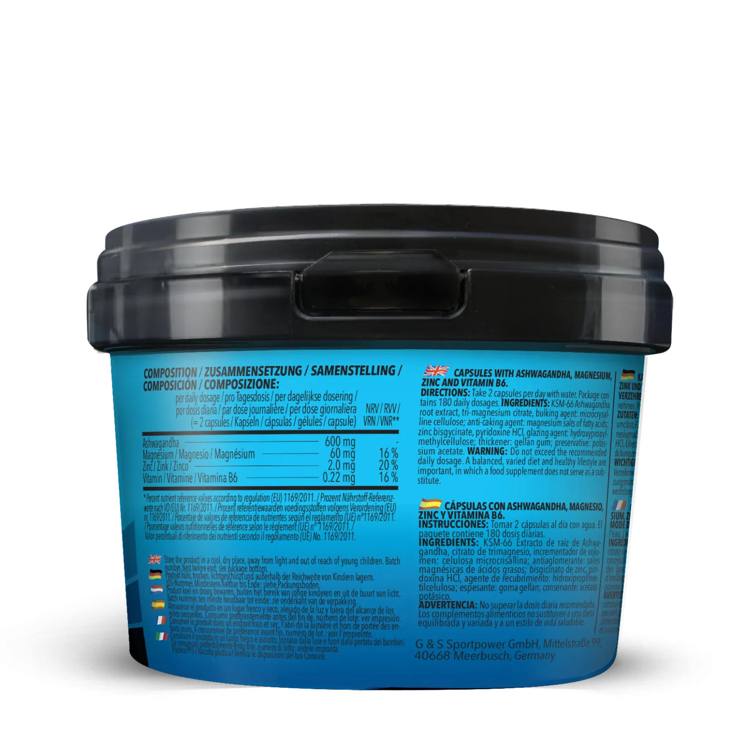 BIG PACK Ashwagandha + Magnesium - Zinc - Vitamin B6 (360 Kapseln)