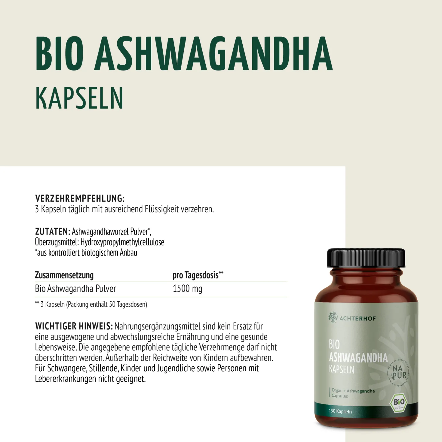 Bio Ashwagandha Kapseln (150 Kapseln)