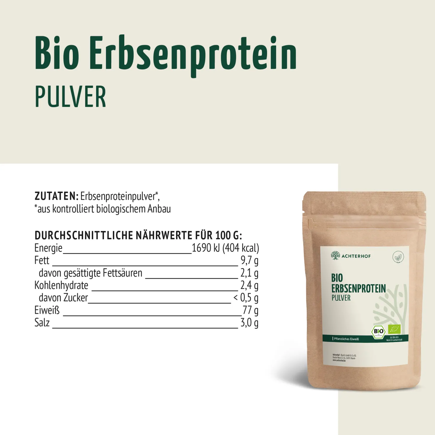 Bio Erbsenprotein Pulver (500g)