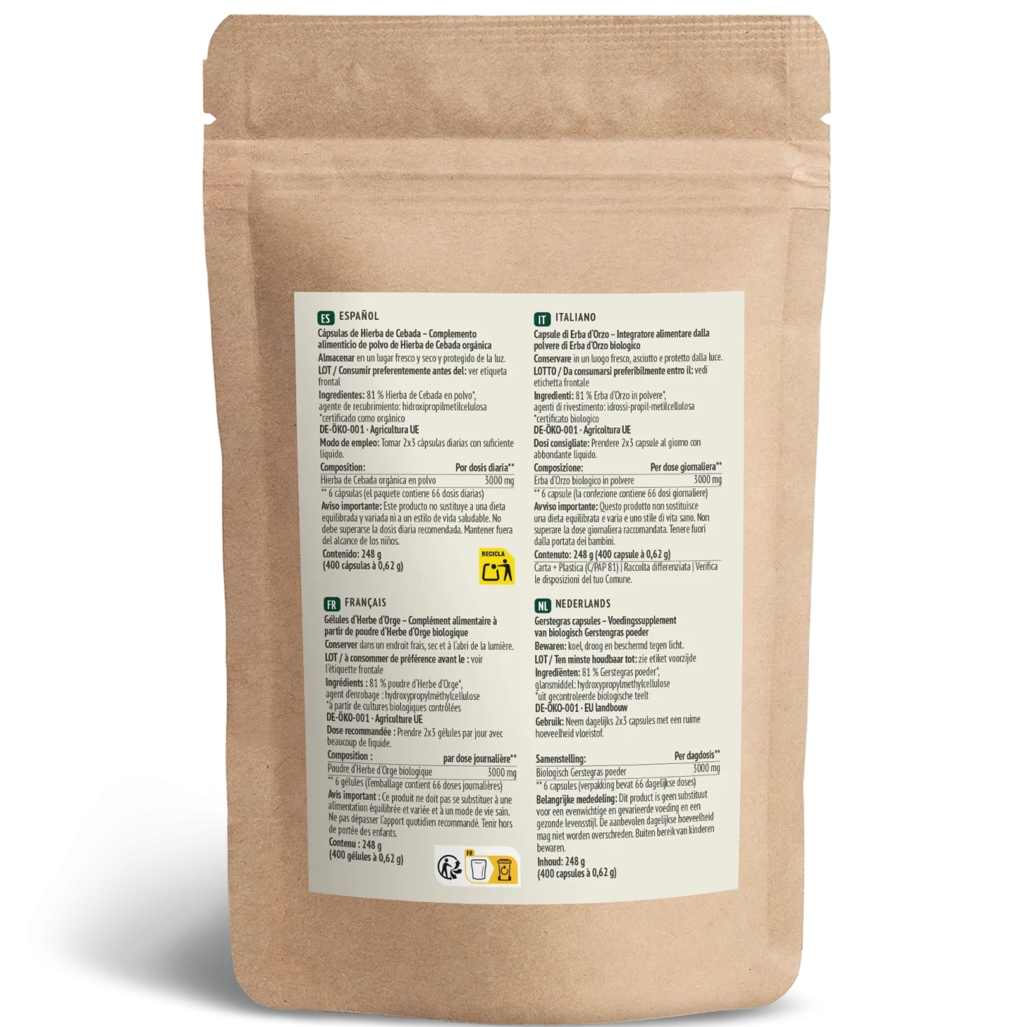 Bio Gerstengras Kapseln Nachfüllpack (400 Kapseln)
