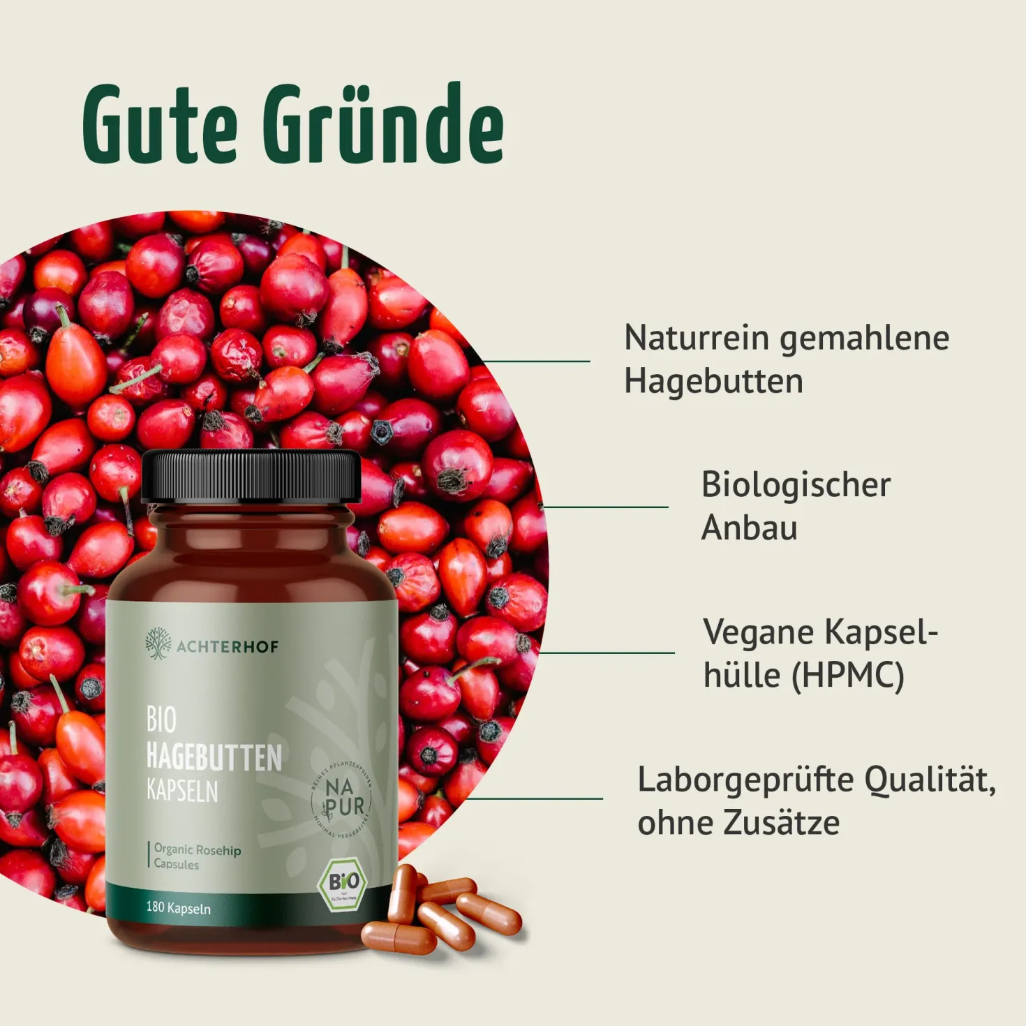 Bio Hagebutten Kapseln (180 Kapseln)
