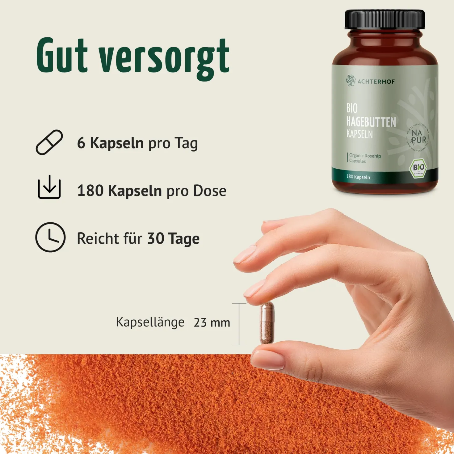 Bio Hagebutten Kapseln (180 Kapseln)