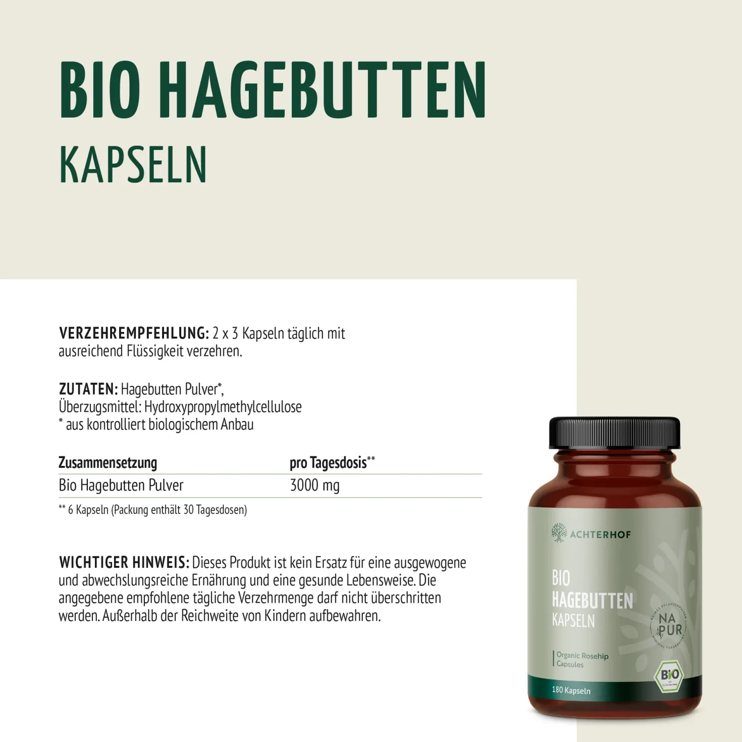 Bio Hagebutten Kapseln (180 Kapseln)