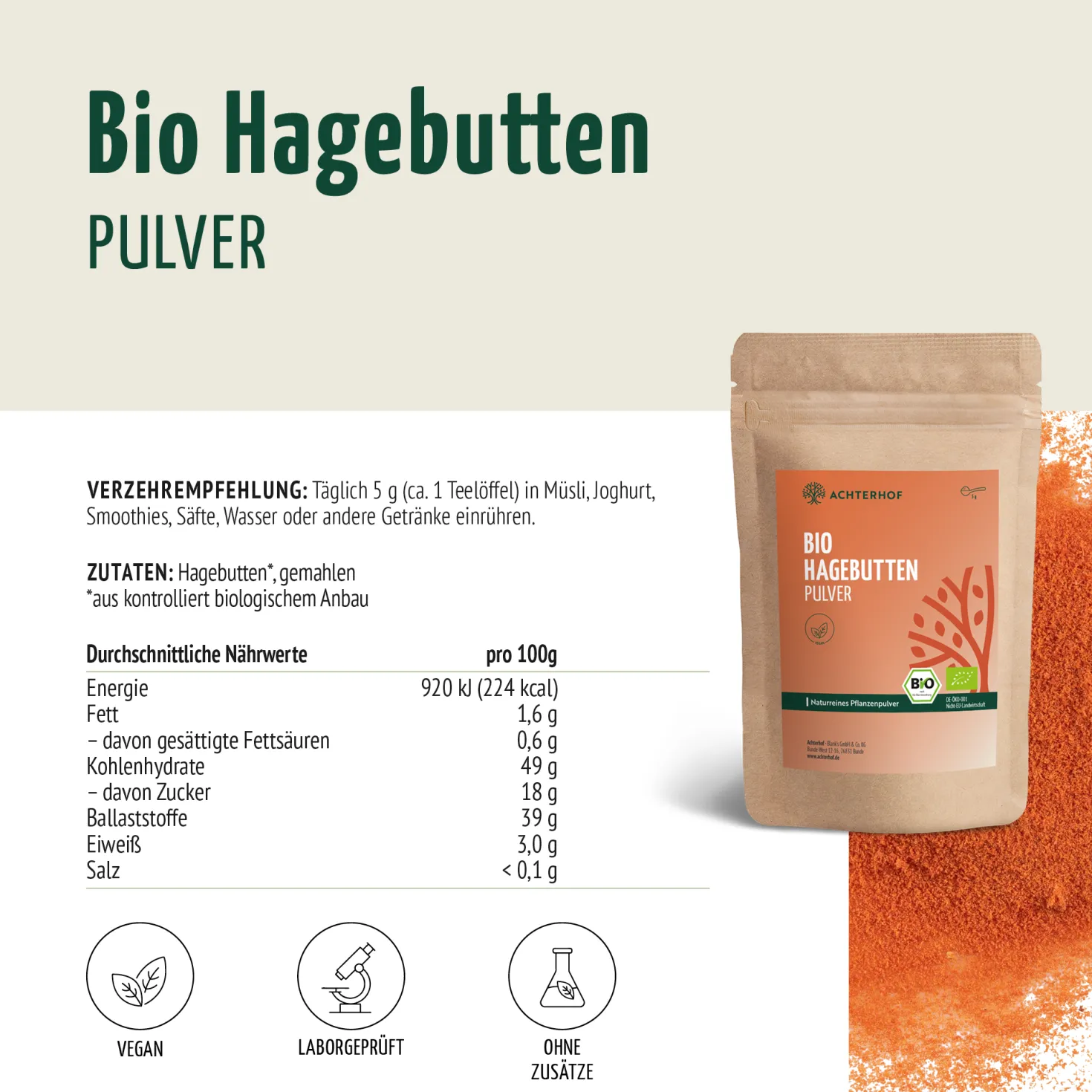 Bio Hagebutten Pulver (1000g)