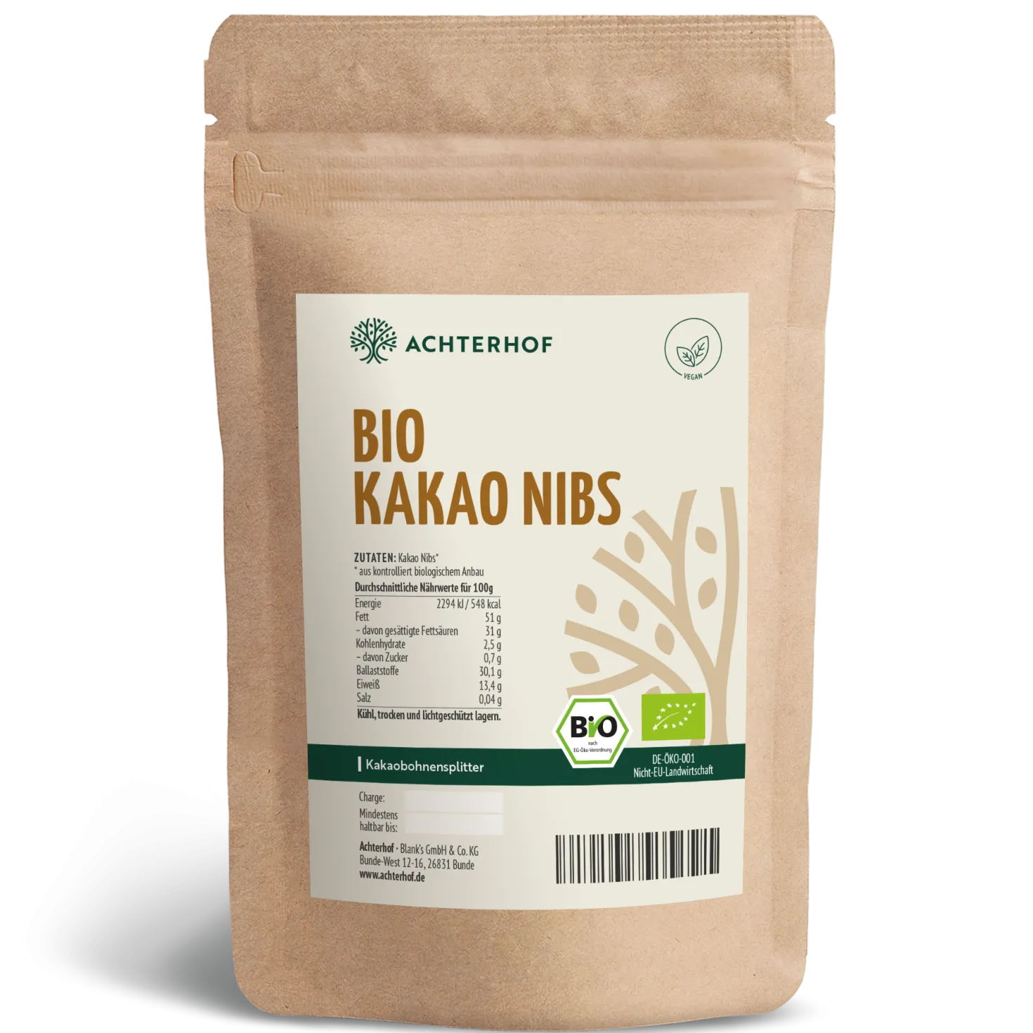 Bio Kakao Nibs roh & ungeröstet (1000g)