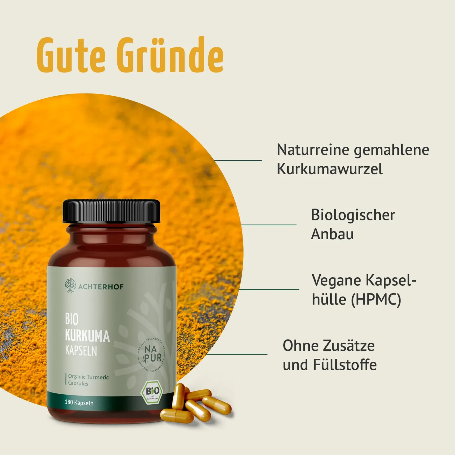 Bio Kurkuma Kapseln (180 Kapseln)