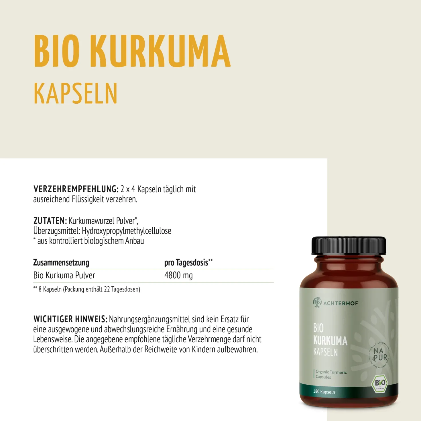 Bio Kurkuma Kapseln (180 Kapseln)