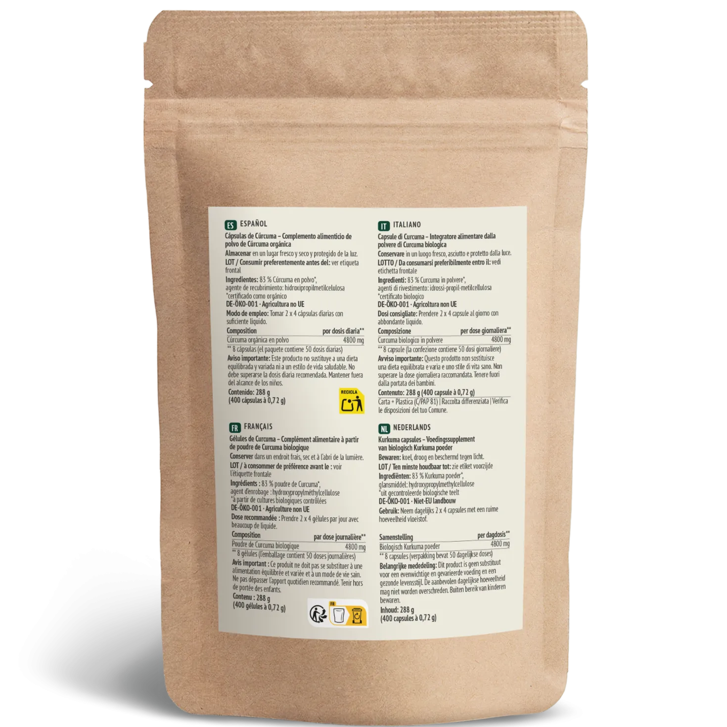 Bio Kurkuma Kapseln Nachfüllpack (400 Kapseln)