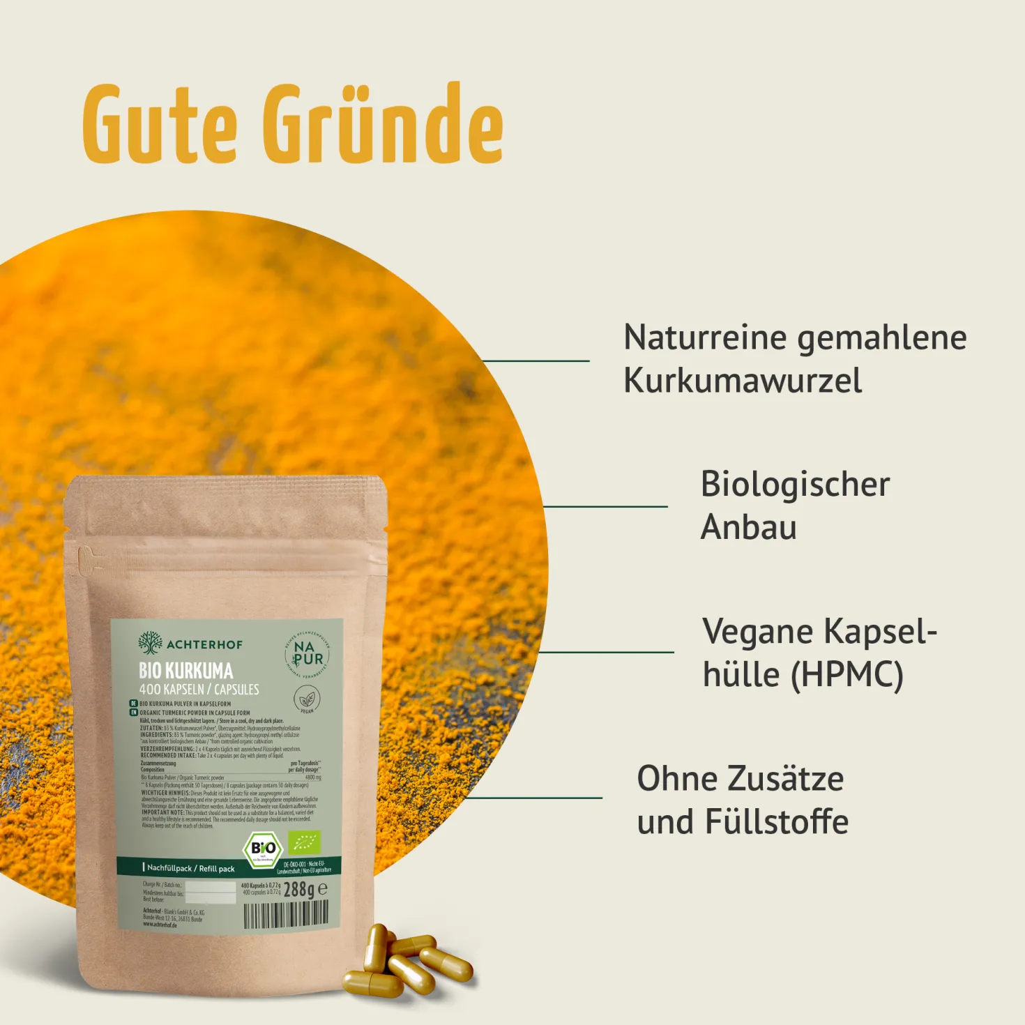 Bio Kurkuma Kapseln Nachfüllpack (400 Kapseln)