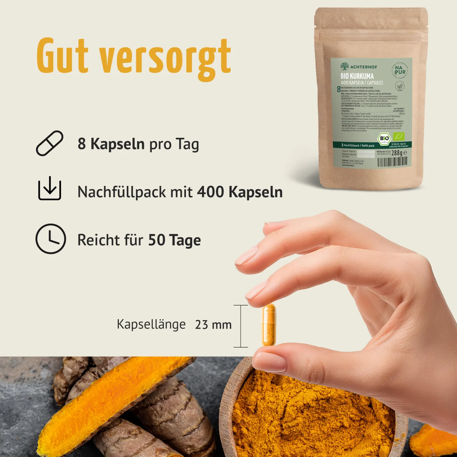 Bio Kurkuma Kapseln Nachfüllpack (400 Kapseln)