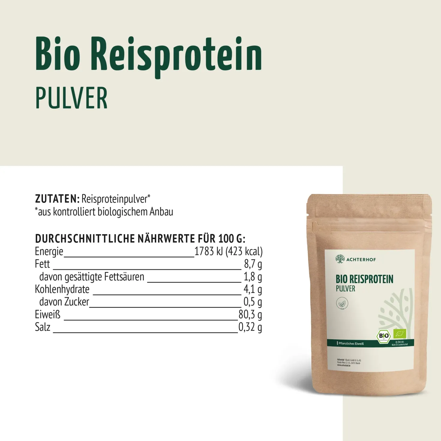 Bio Reisprotein Pulver (1000g)