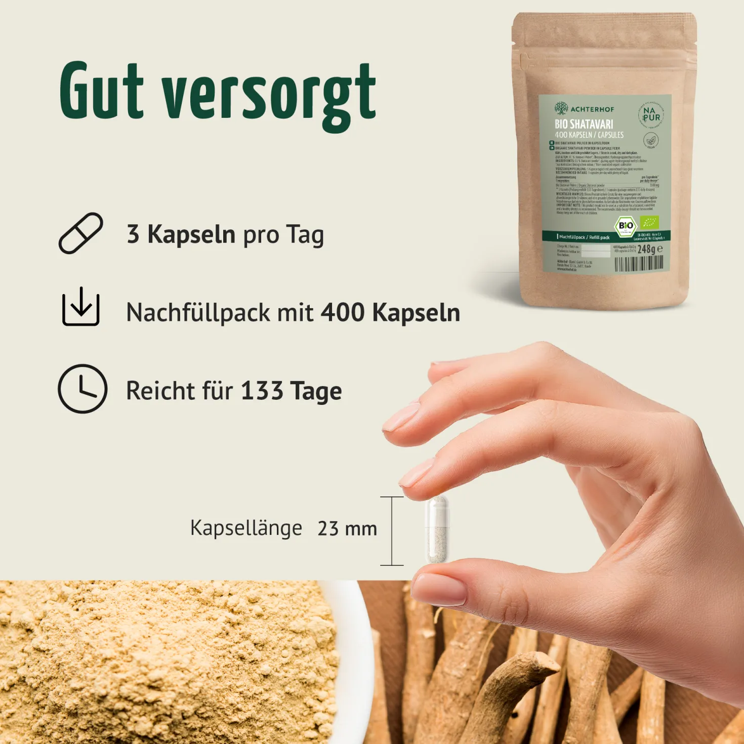 Bio Shatavari Kapseln Nachfüllpack (400 Kapseln)