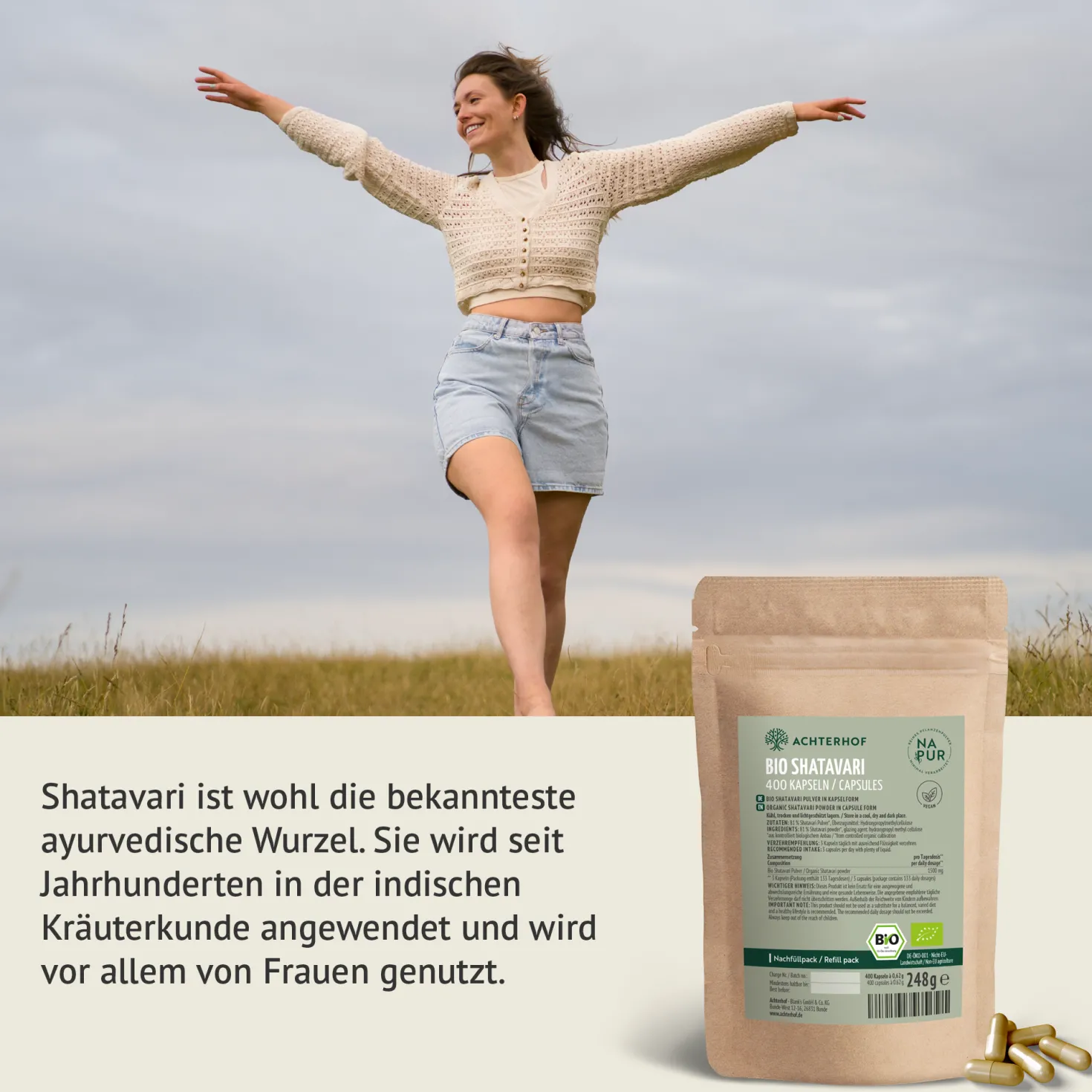 Bio Shatavari Kapseln Nachfüllpack (400 Kapseln)