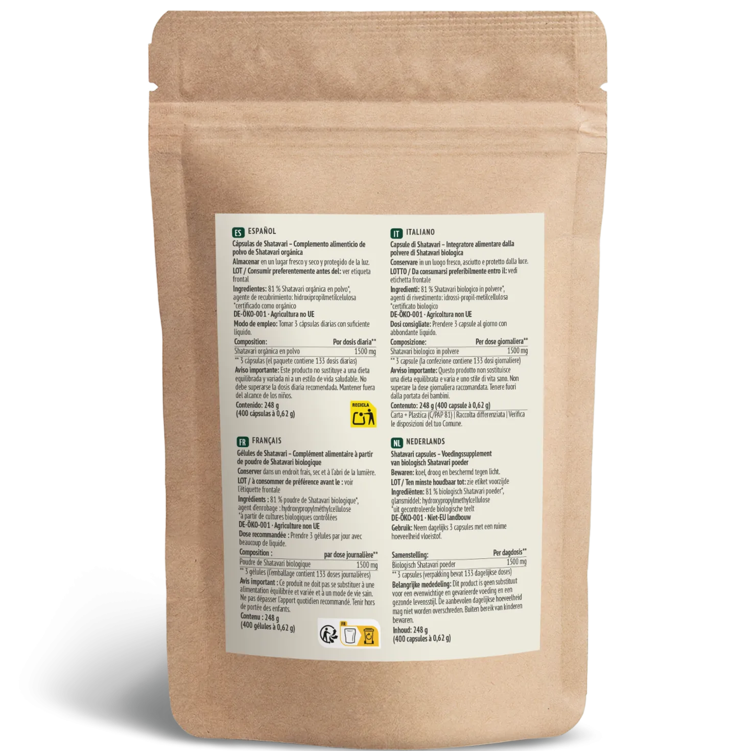 Bio Shatavari Kapseln Nachfüllpack (400 Kapseln)