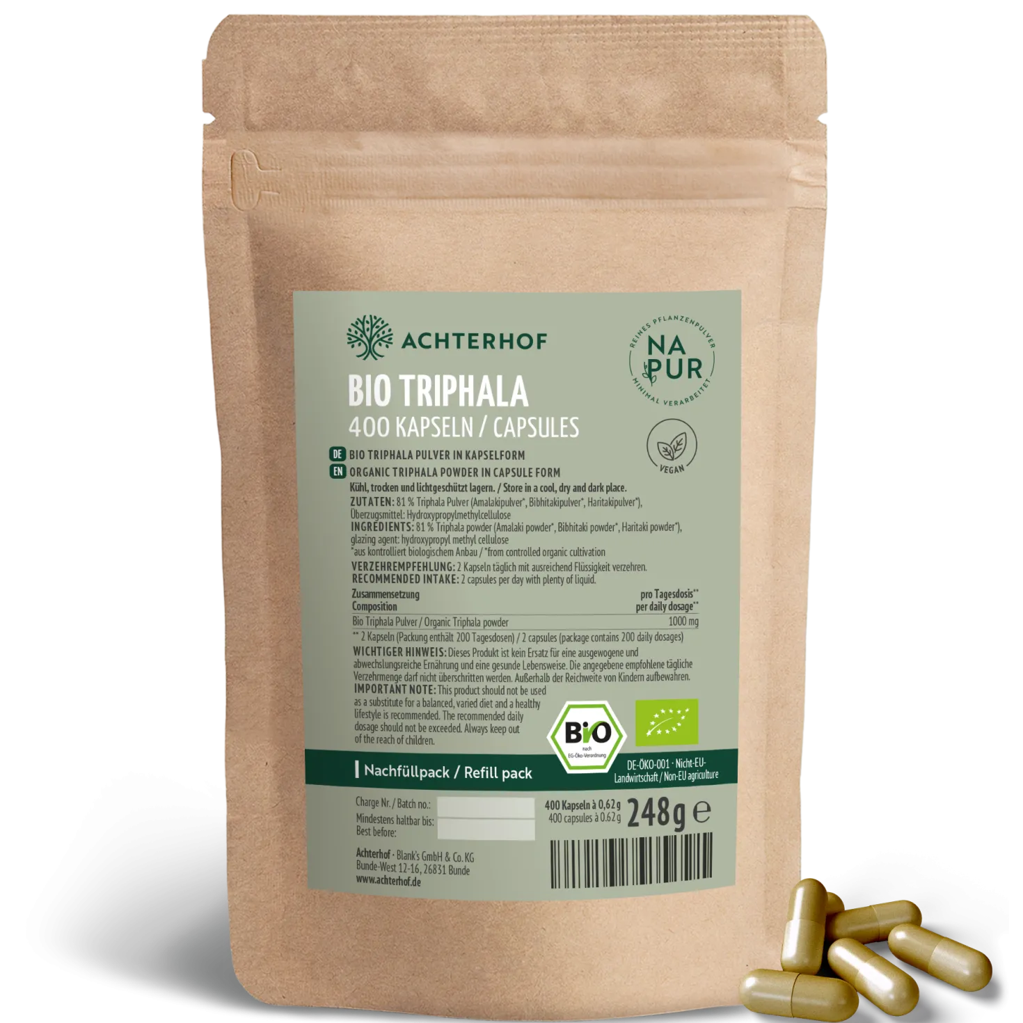 Bio Triphala Kapseln Nachfüllpack (400 Kapseln)