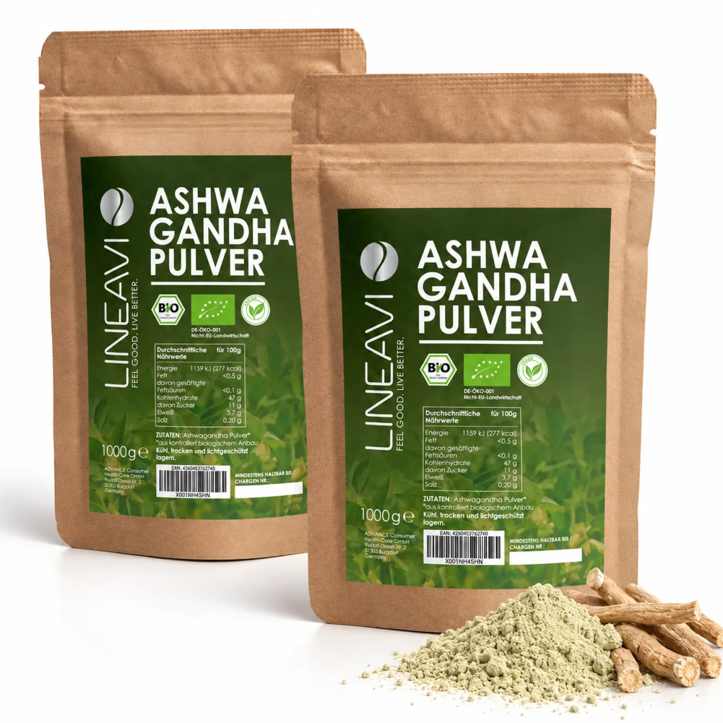 Doppelpack: Bio Ashwagandhapulver (2x1000g)