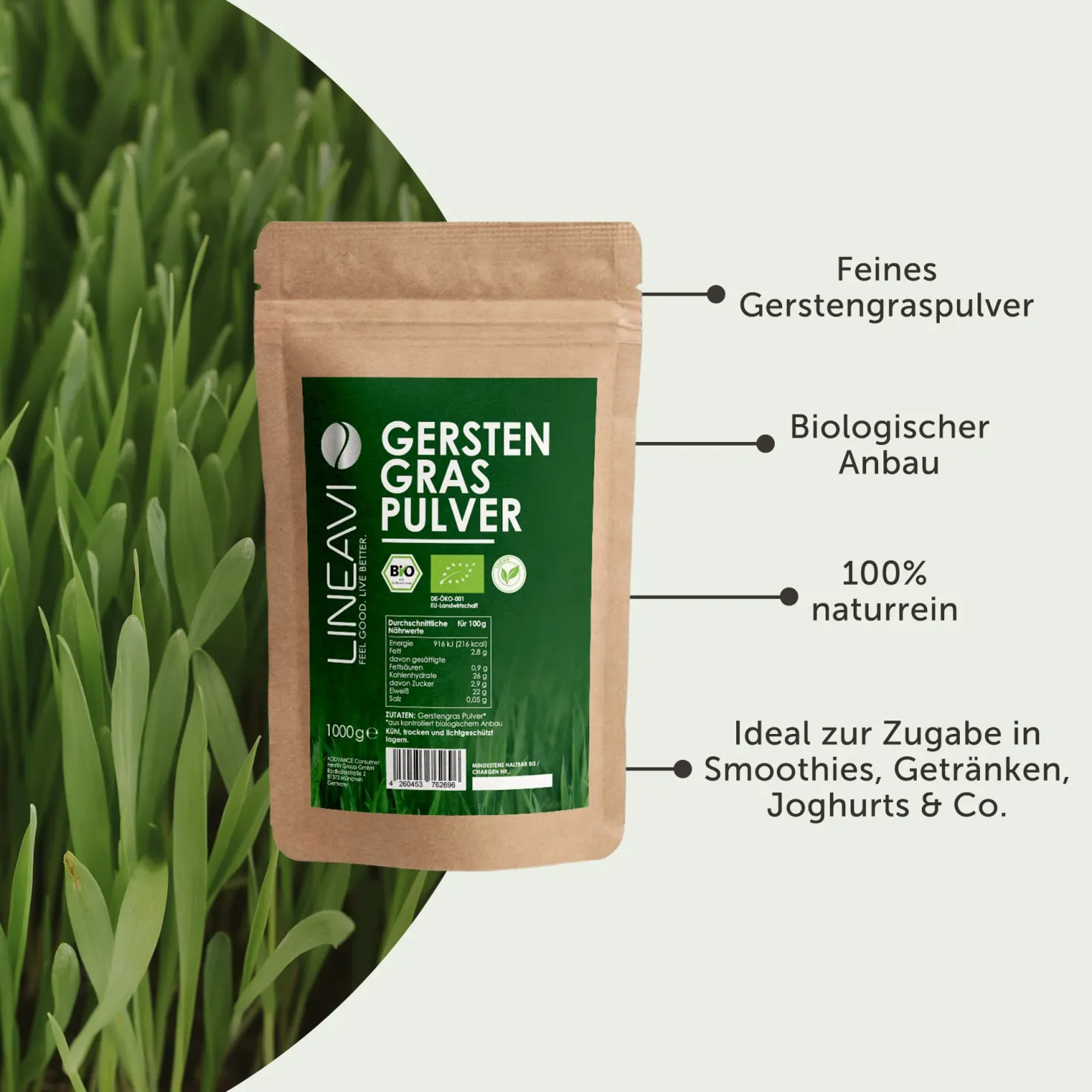 Doppelpack: Bio Gerstengraspulver (2x1000g)