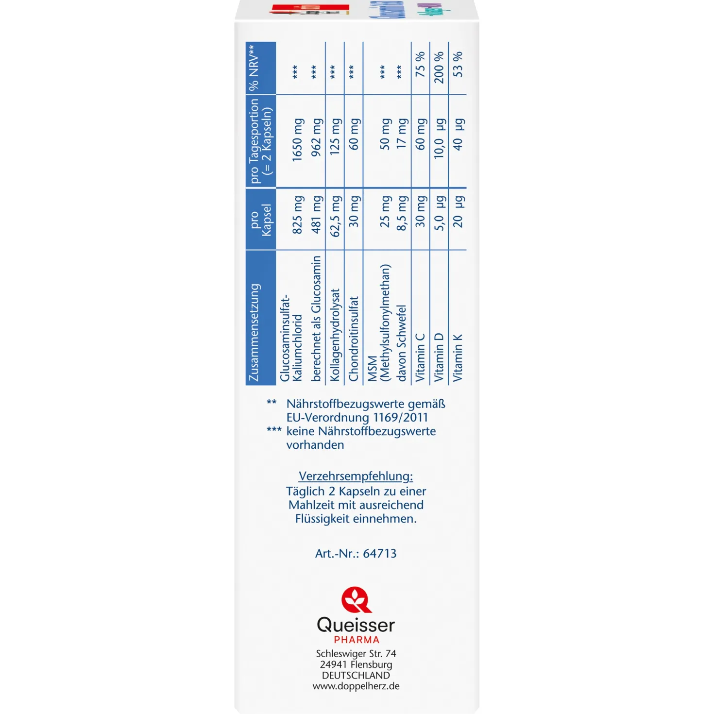 Glucosamin 1650 + Kollagen + MSM (100 Kapseln)