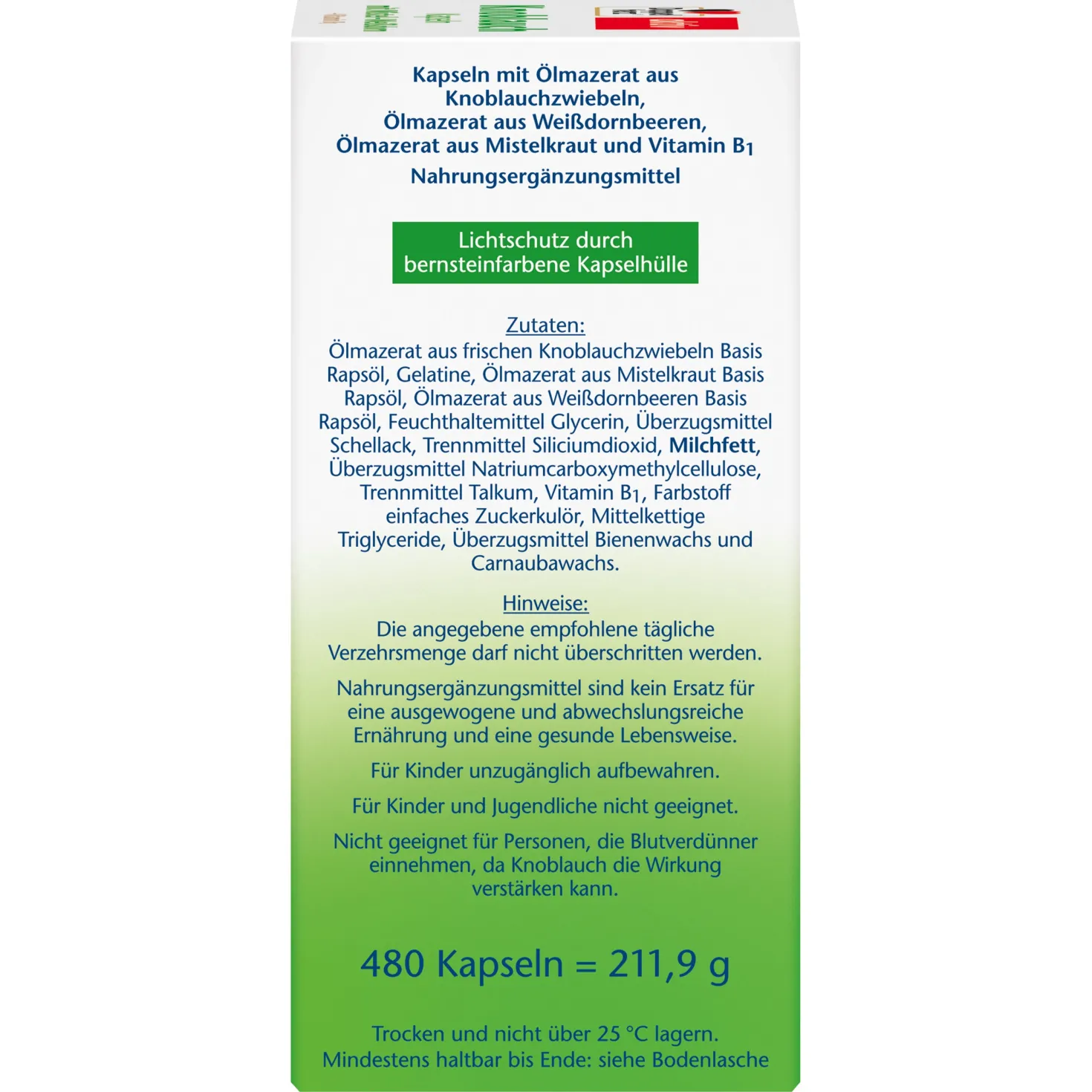 Knoblauch Kapseln mit Misteln + Weißdorn + Vitamin B1 (480 Kapseln)