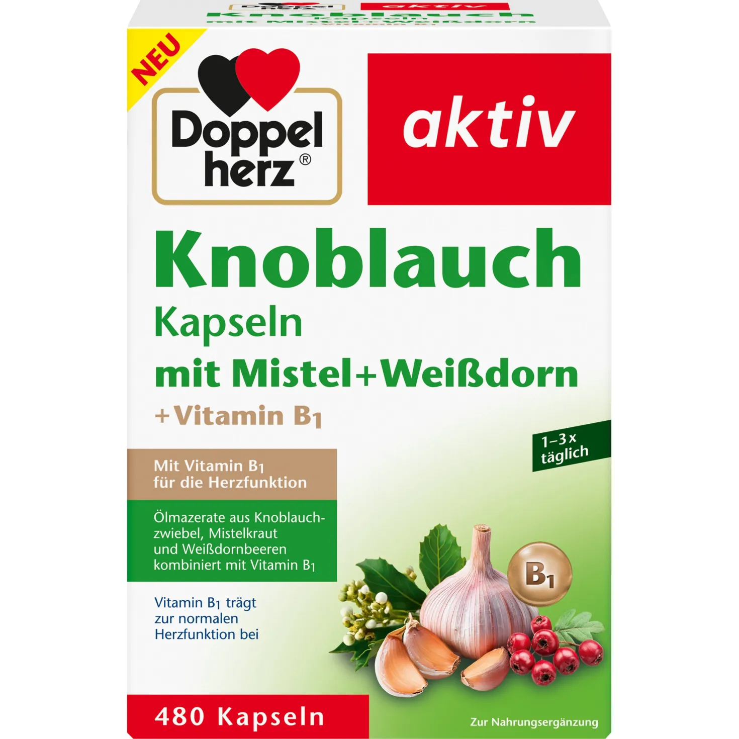 Knoblauch Kapseln mit Misteln + Weißdorn + Vitamin B1 (480 Kapseln)