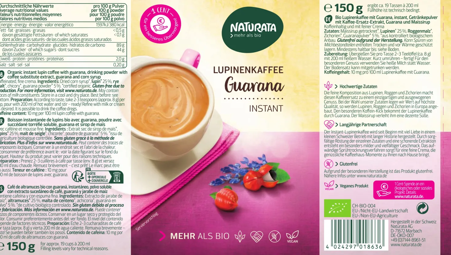 Lupinenkaffee Bio Instant Dose Guarana (150g)