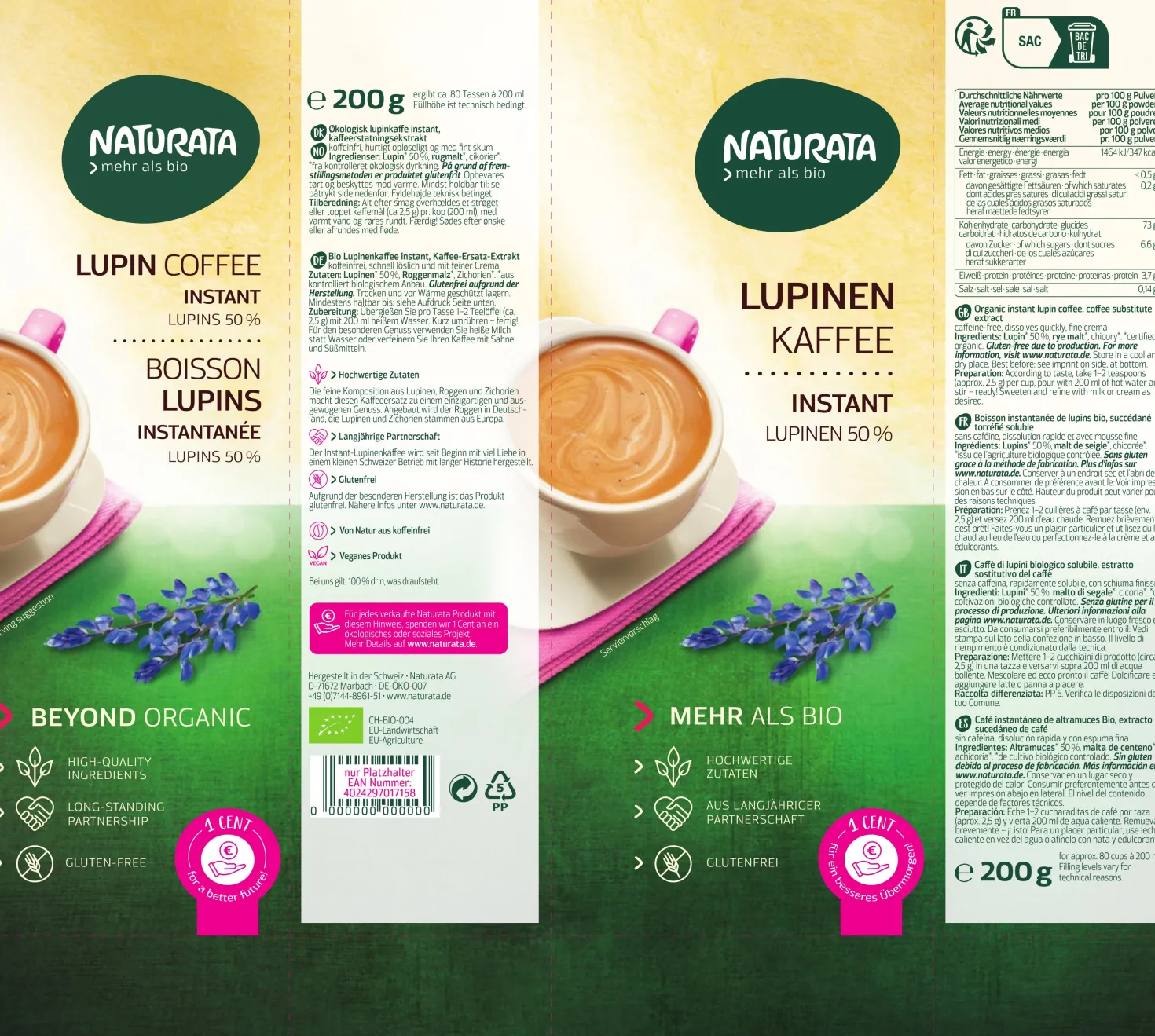 Lupinenkaffee Bio Instant Nachfüllpackung (200g)