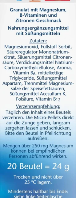 Magnesium 400 + B-Vitamine direct (20 Portionsbeutel)