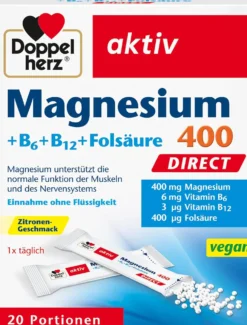 Magnesium 400 + B-Vitamine direct (20 Portionsbeutel)