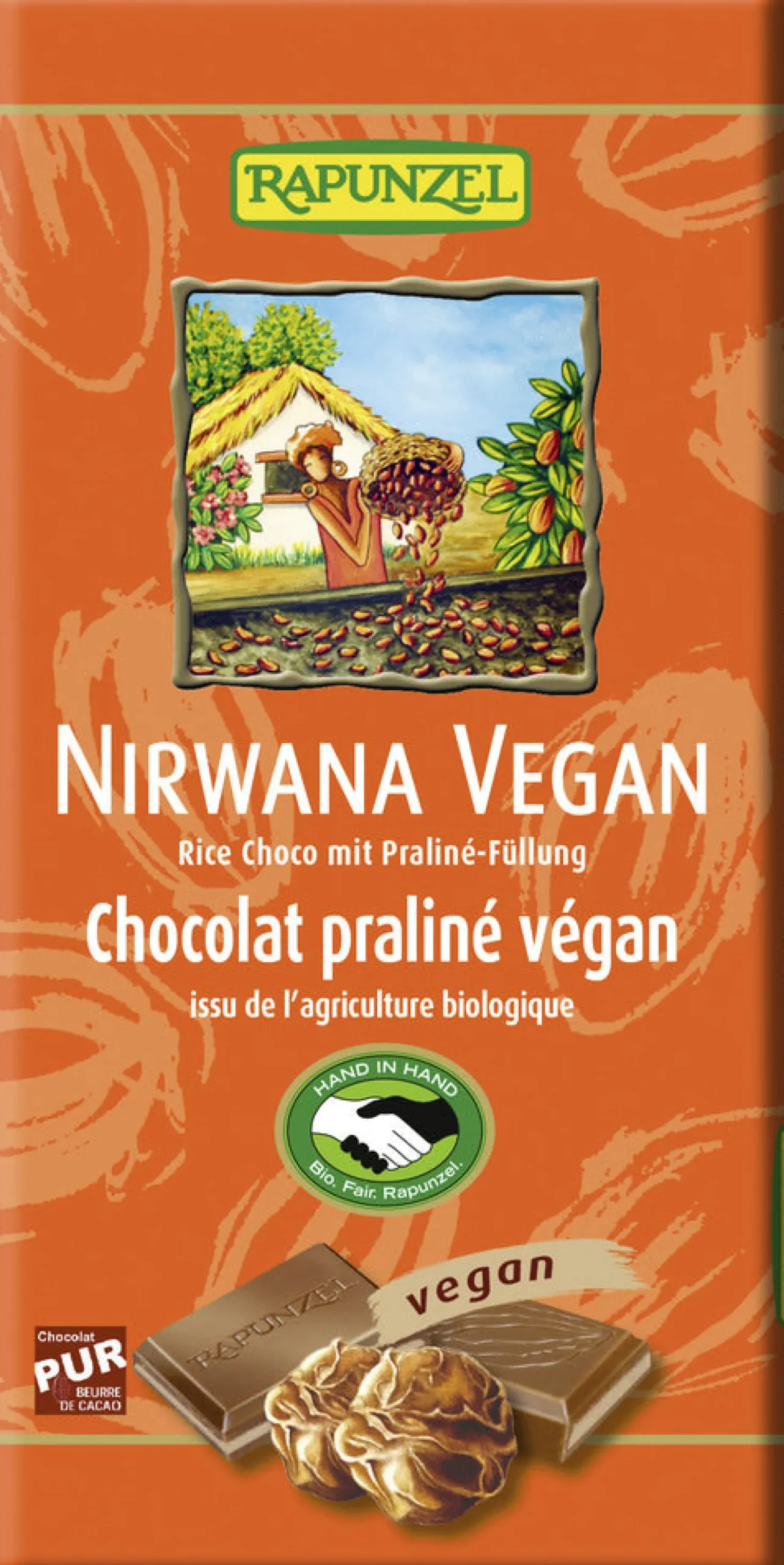 Nirwana vegane Schokolade mit Praliné-Füllung bio (100g)
