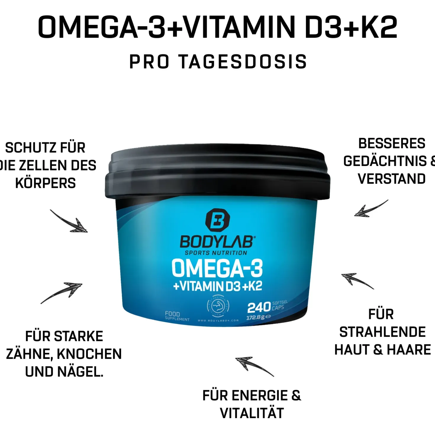 Omega 3 + D3 + K2 (Omega-3 Triglycerid + Vitamine) (240 Kapseln)