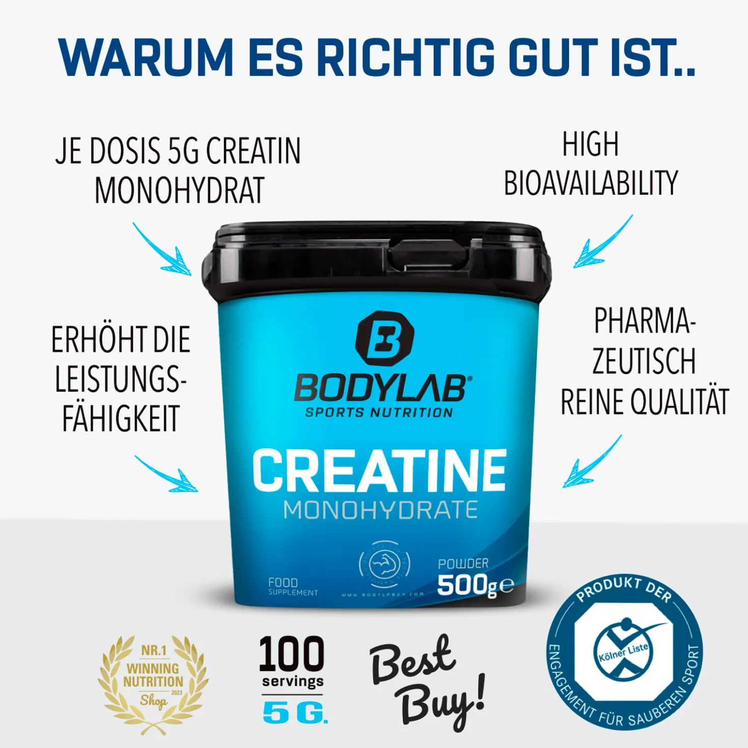POWER WHEY DEAL - Whey Protein (1000g) + Creatine Powder (500g) + Omega-3 (120 Kapseln)