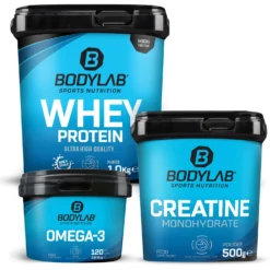 POWER WHEY DEAL - Whey Protein (1000g) + Creatine Powder (500g) + Omega-3 (120 Kapseln)