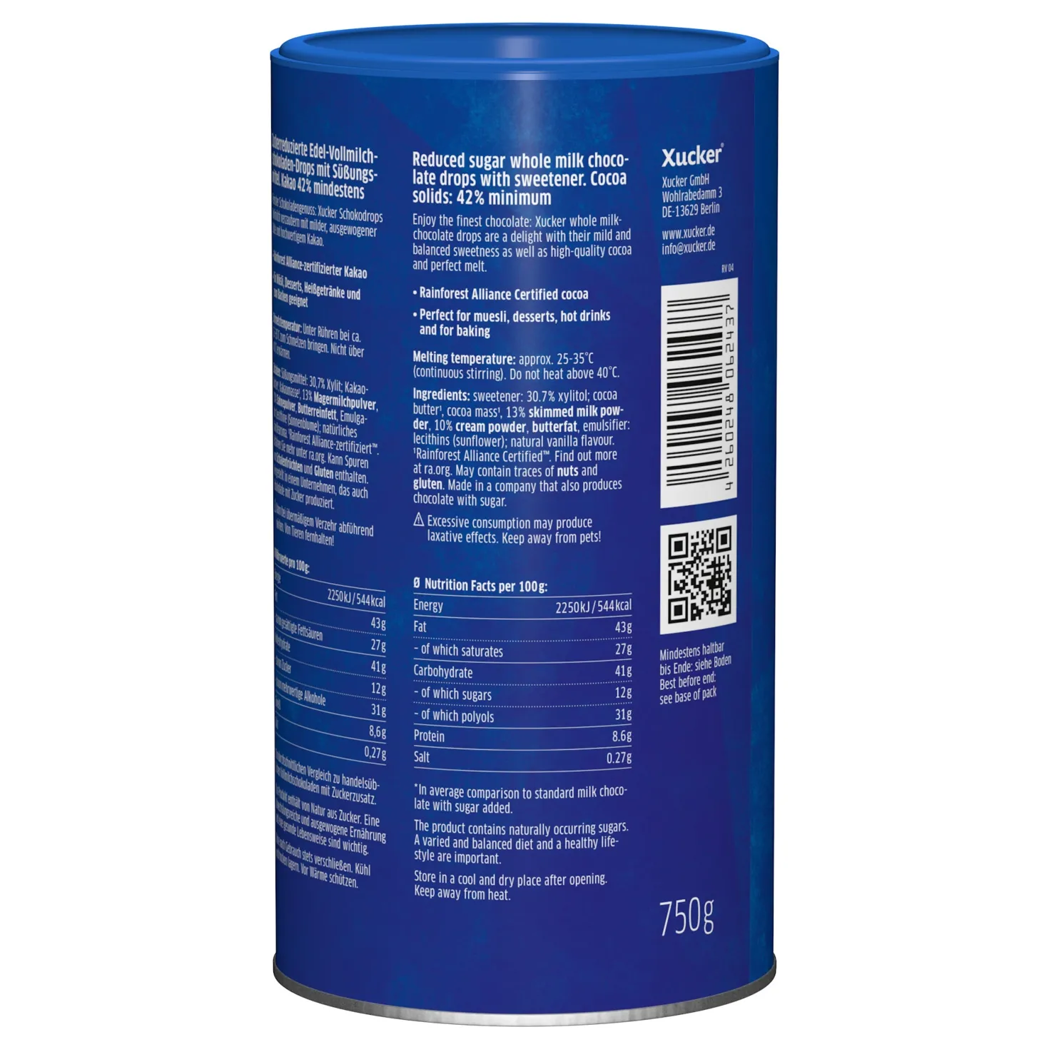 Schokodrops Vollmilch mit finnischem Xylit (750g)