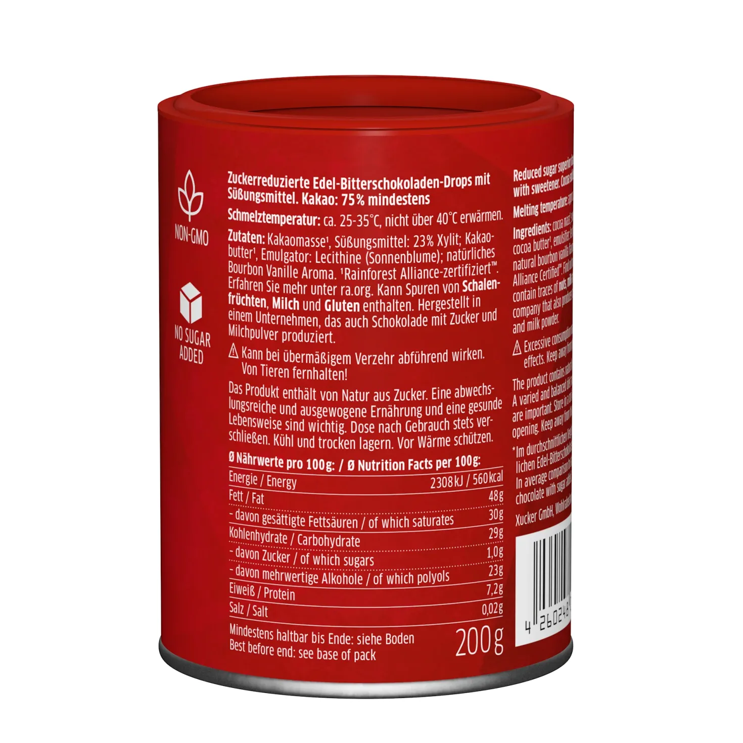 Vegane Schokodrops Edelbitter mit finnischem Xylit (200g)