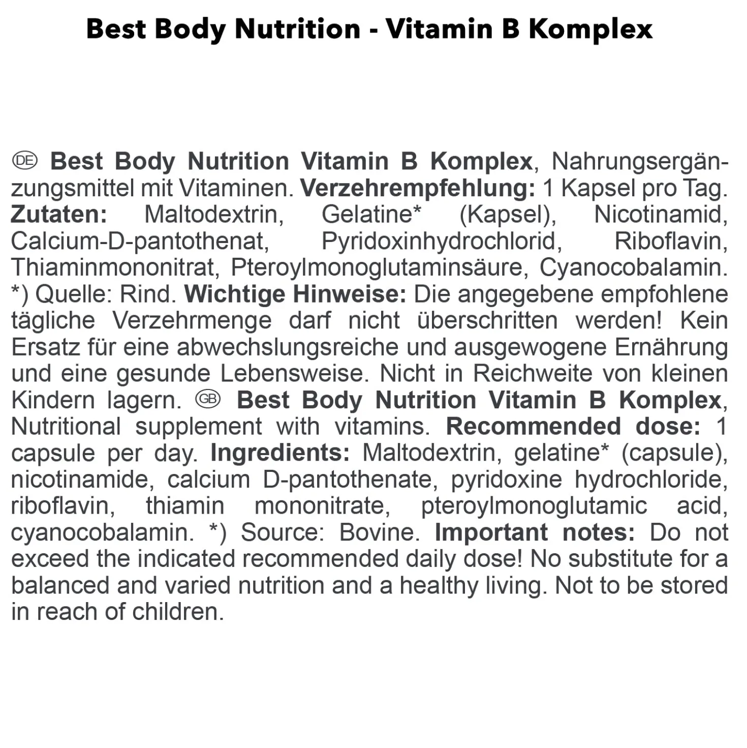 Vitamin B Komplex (100 Kapseln)