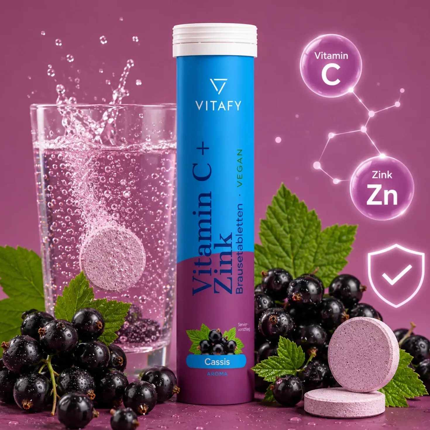 Vitamin C + Zink - Cassis (20 Brausetabletten)