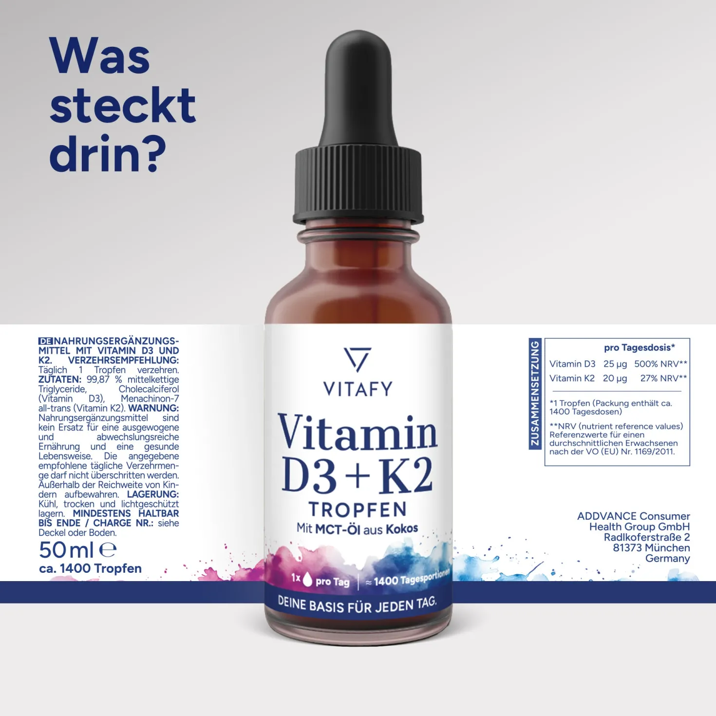 Vitamin D3 + K2 Öl Tropfen (50ml)
