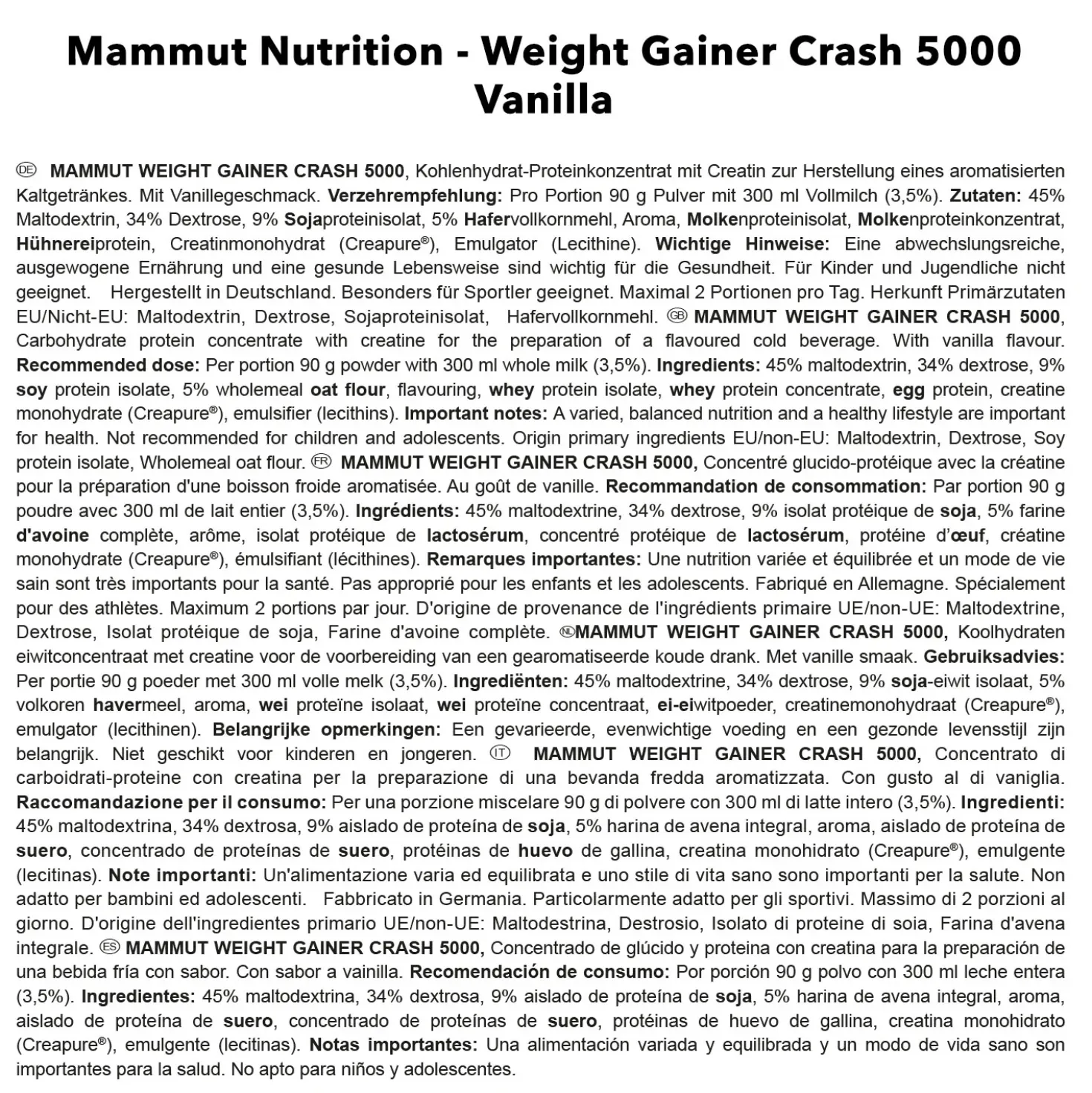 Weight Gainer Crash 5000 (4500g)