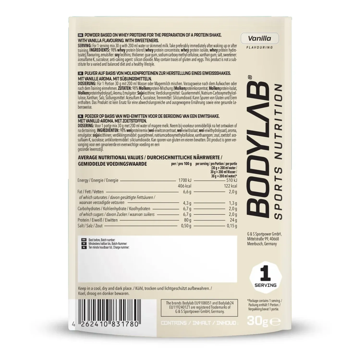 Whey Protein Probierboxen (8 Proben je 30g)