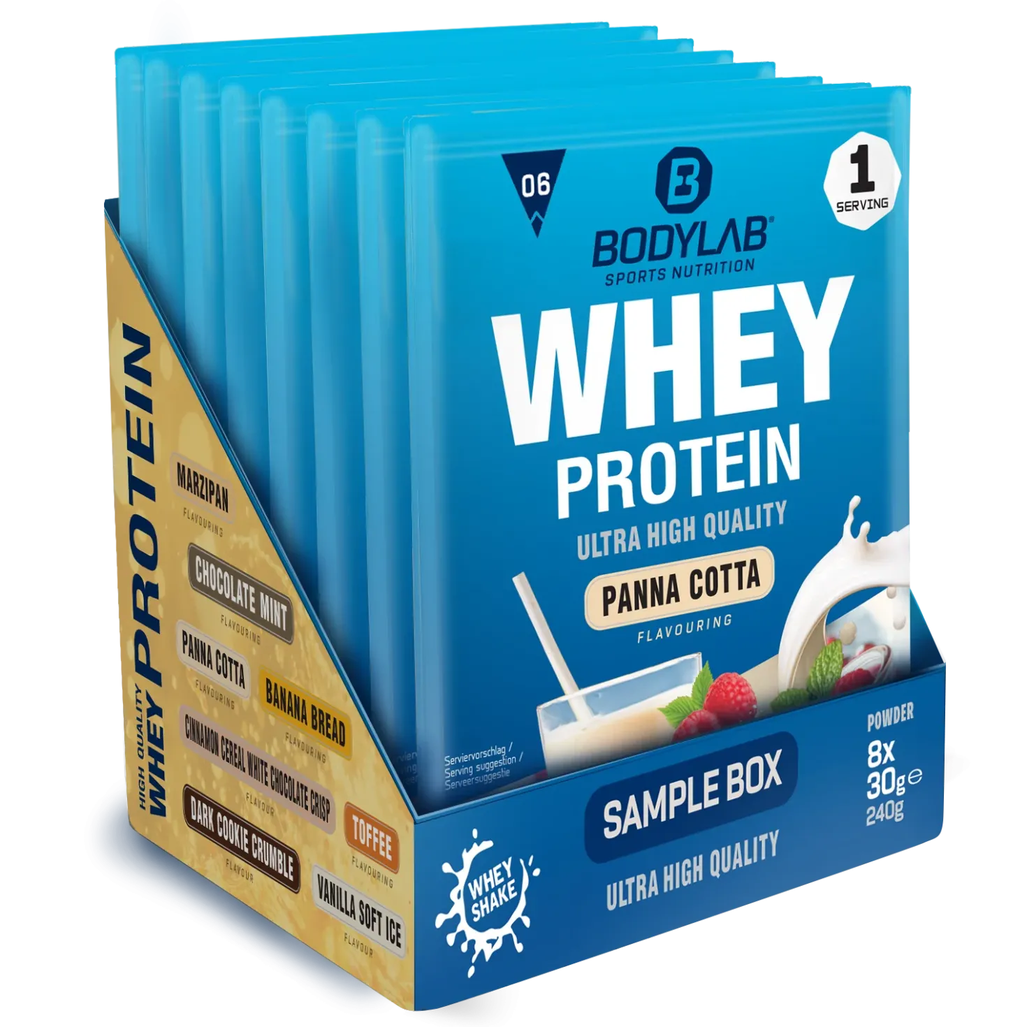 Whey Protein Probierboxen (8 Proben je 30g)