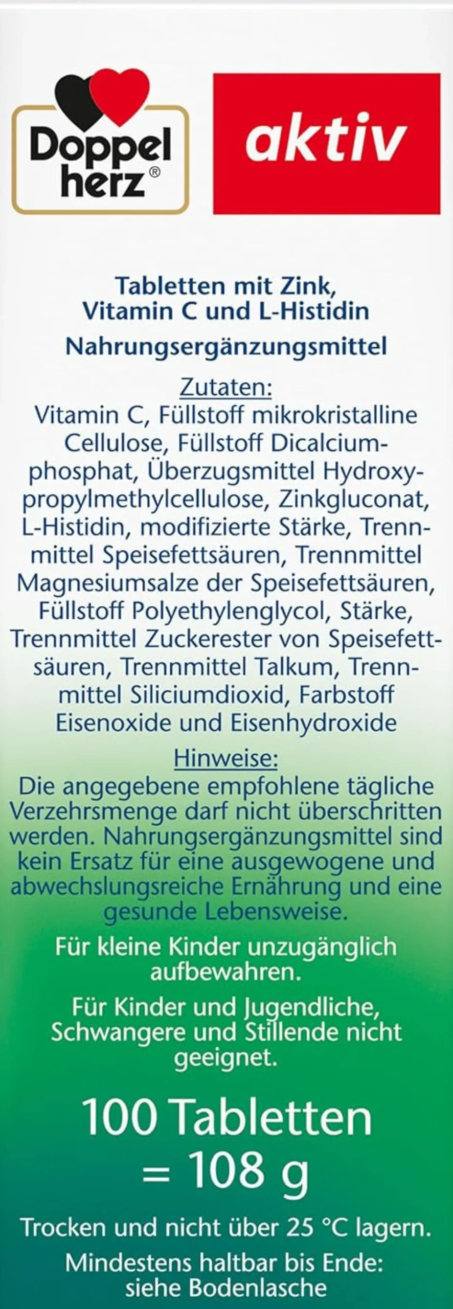 Zink 15 + Histidin + Vitamin C Depot (100 Tabletten)