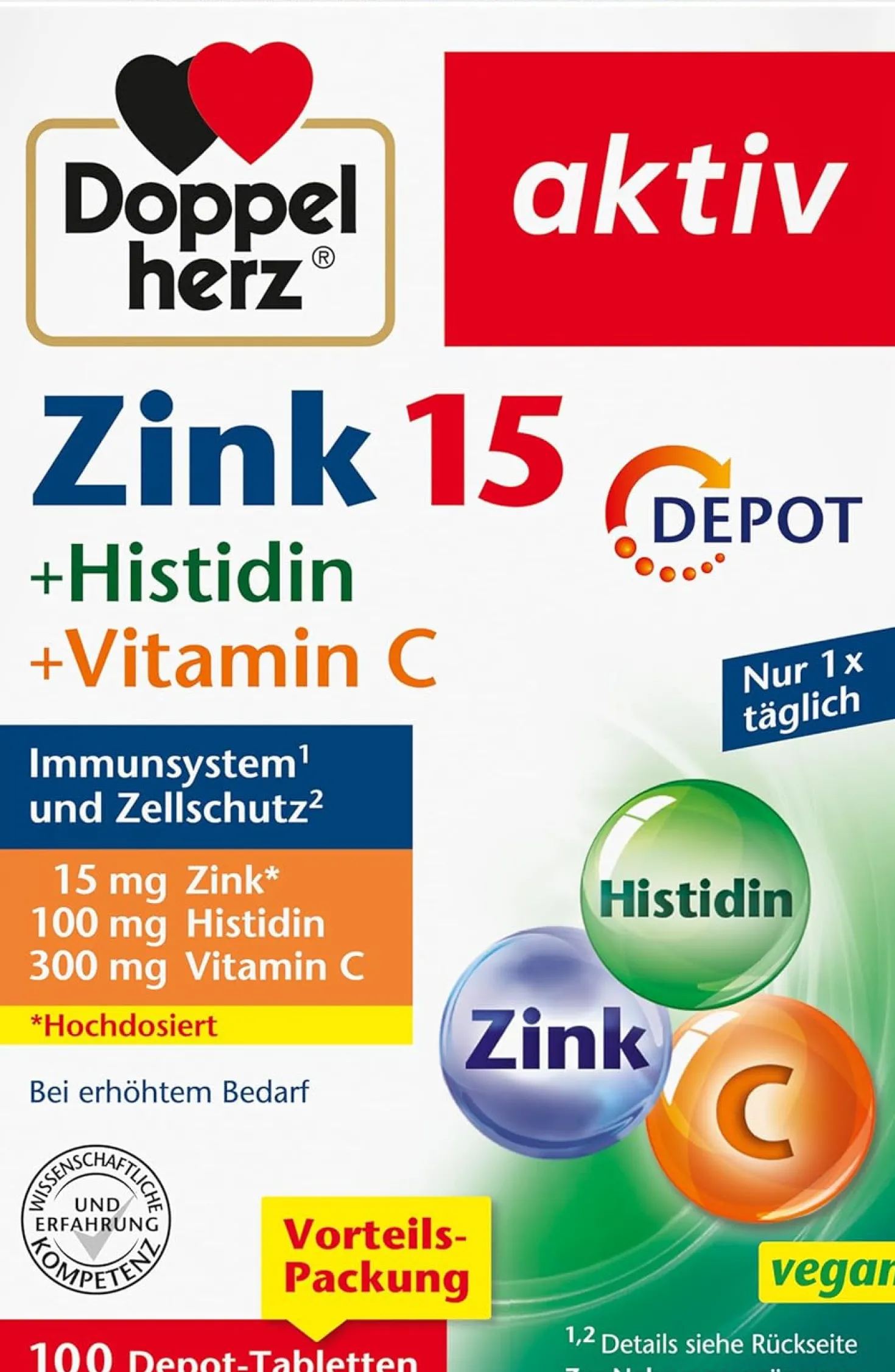 Zink 15 + Histidin + Vitamin C Depot (100 Tabletten)